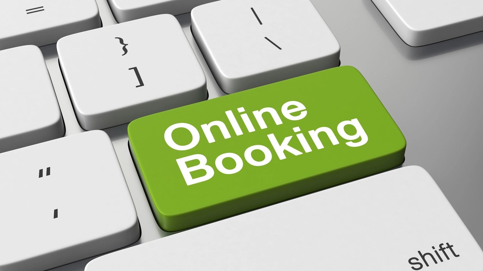 Direkt online buchen: Tastatur mit grünem Online-Booking Button
